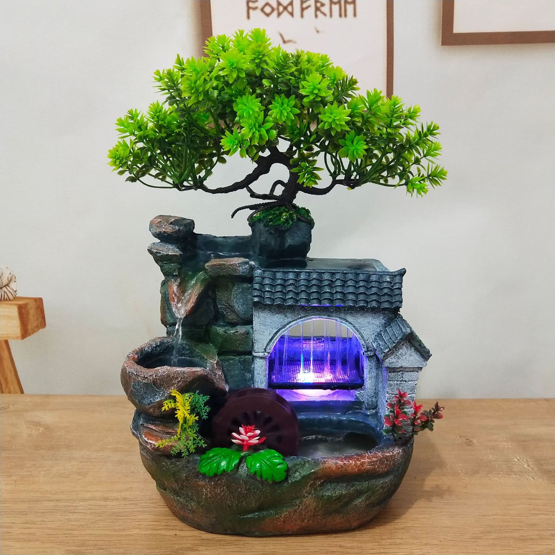 Hongdazhou Rockery Waterfall with Rain Effect, Simple Modern Fountain Water Flow Fortune, Yiwu Small Commodity Ornament