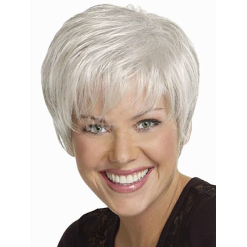 Wig European and American Short White Wig for Women Middle-aged and Elderly High-temperature Synthetic Fiber Wig Cap Xuchang Manufacturer Wigs
