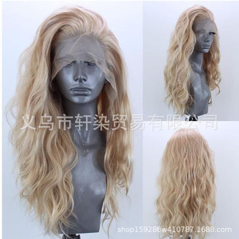 2020 New European and American Wig Anime Wig Golden Middle Part Long Curly Hair High Temperature Silk Curly Hair Factory Direct