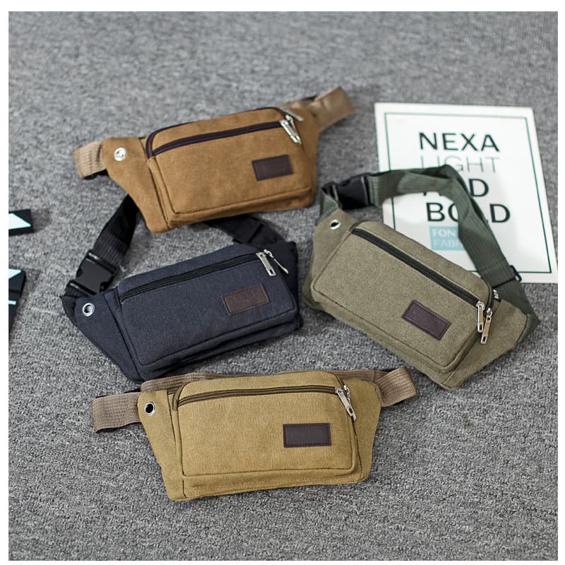 Thickened Canvas Waist Pack, Fashion Large Capacity Outdoor Sports Running Waterproof Sling Phone Chest Bag, Business Lightweight
