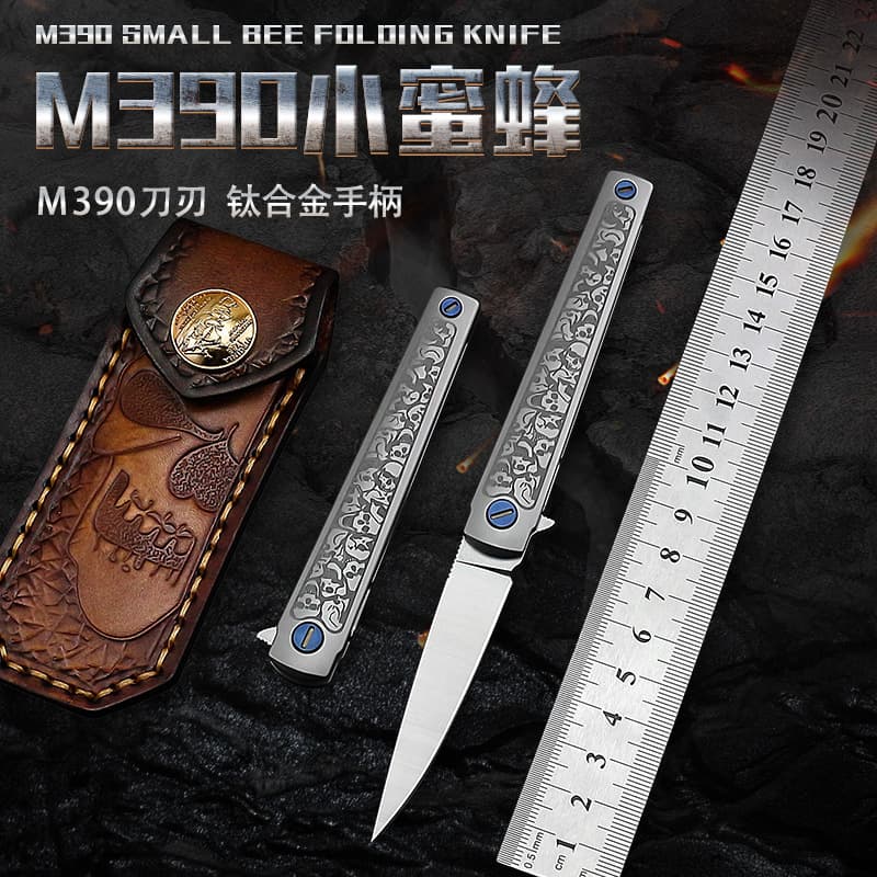 Cross-Border Supply Spot High Hardness Bee Folding Knife MS3 Titanium Alloy Handle Knife Fruit Knife Folding Pocket Knife