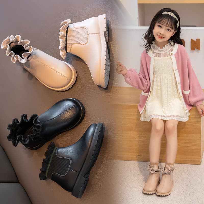 Girls' Martin boots microfiber 2025 new princess knitted ankle boots little girls' plush autumn/winter warm children's boots