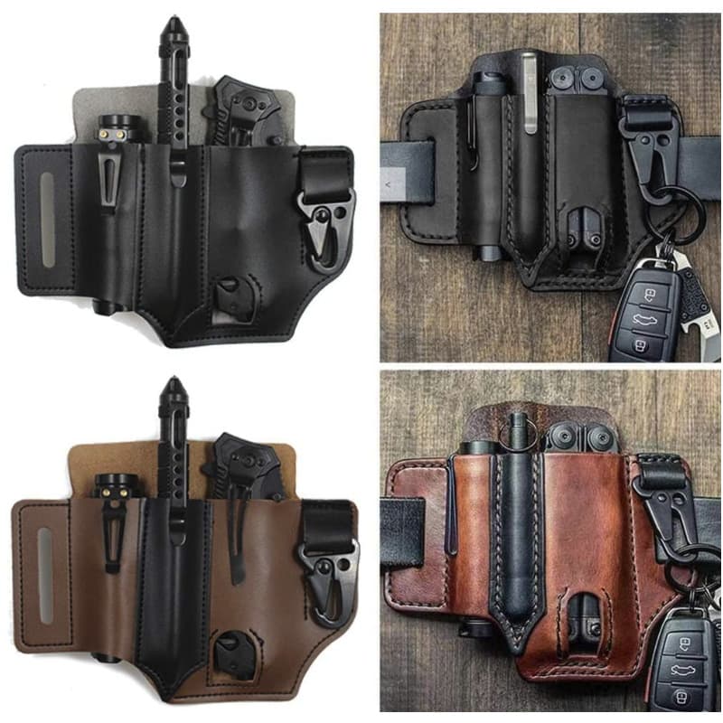 In Stock EDC Tactical Self-Defense Holster PU Leather Tool Sheath Universal Belt Clip Flashlight Tactical Pen Pouch