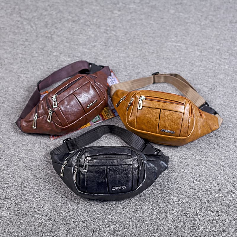 New Cross-Border Men's Outdoor Sports Waterproof Crossbody Waist Bag, Lightweight Travel PU Phone Bag, Leisure Large Capacity Bag