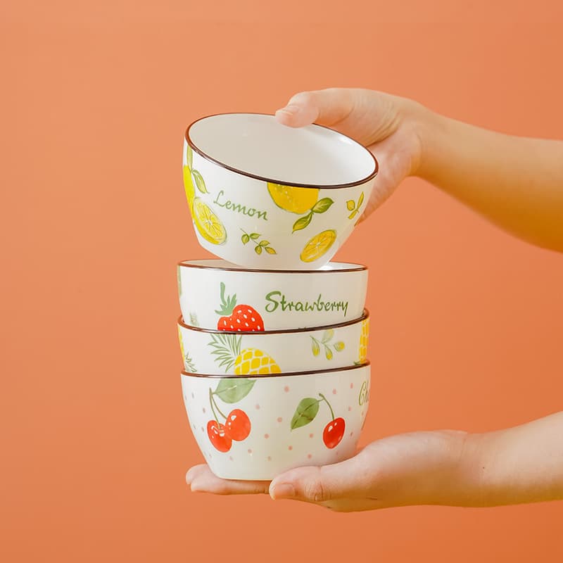 Japanese Ceramic Small Bowl Creative Cartoon Rice Bowl Cute Snack Square Bowl Household Tableware with High Foot and Under-glaze Color