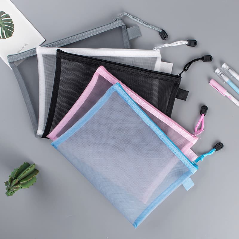 A4 A5 Transparent Nylon Mesh File Bags, Zipper Test Paper Document Bags, Storage Bags, Office and Student Pencil Cases, Subject Bags