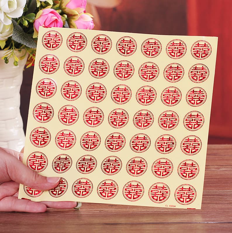 Wedding decorations, small self-adhesive "double happiness" stickers for candy boxes, egg stickers, and mini "double happiness" stickers.