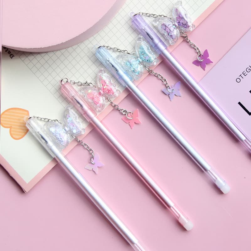 Korean ins butterfly sequin pendant gel pen girly heart creative shape student school supplies office pen