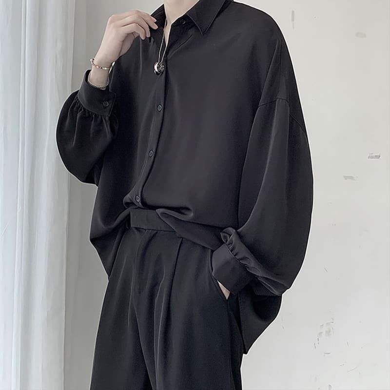 Men's Shirt Hong Kong Style Loose Flowy Top DK Edgy Trendy Design JK Long Sleeve Lazy Style Drape Shirt