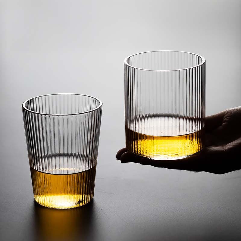 Japanese Handcrafted Striped Whiskey Glass, Creative Japanese-Style Crystal Vintage Spirit Glass