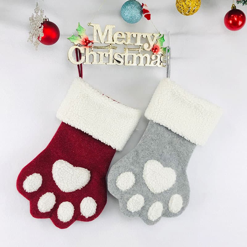 Christmas decorations 2024 cross-border new red and gray pet Christmas stocking gift bag gift bag candy bag