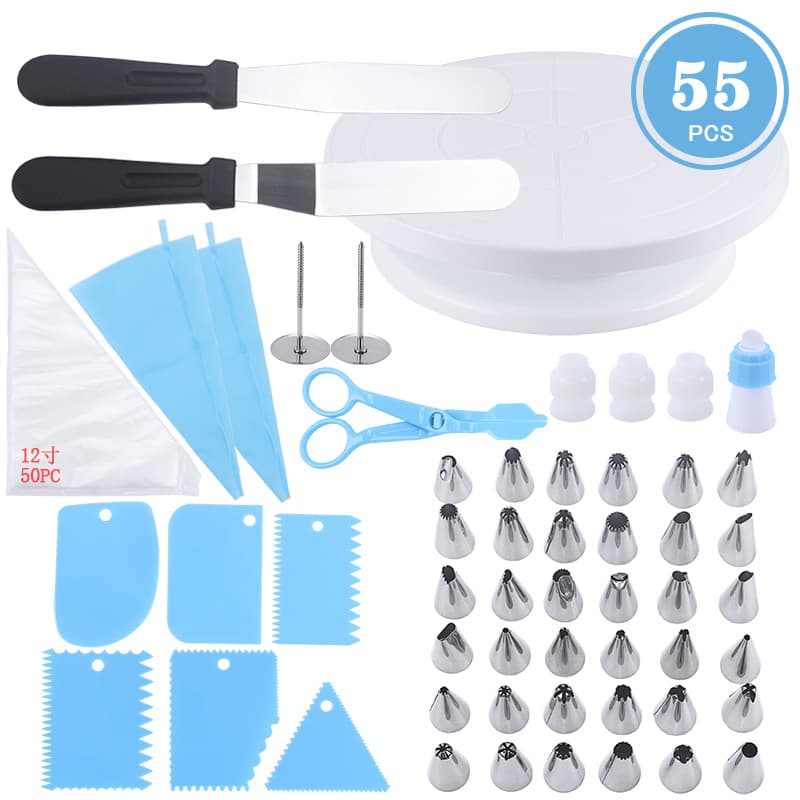 Amazon cross-border 55-piece set cake turntable decoration decorating nozzle set decorating table fondant utensils baking tools