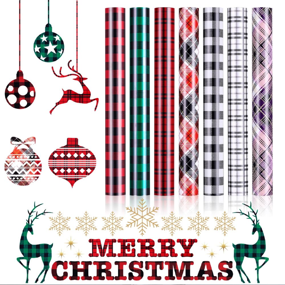 Xinfangxiu Christmas Plaid Engraving Film Plaid Snowflake Vinyl 12*10 Inch Plaid Heat Transfer Cross-border Hot
