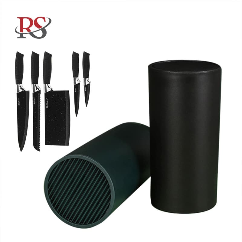 Thickened Plastic Kitchen Knife Set Storage Bucket Black and Olive Green Cylinder Blade Holder Modern Simple Style Utensils