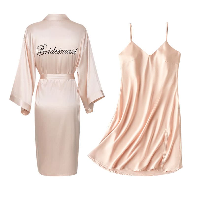 Bride Morning Robe Wedding Women's Robe with Built-in Camisole Slip Dress Bridesmaid Party Pajamas Two-Piece Set