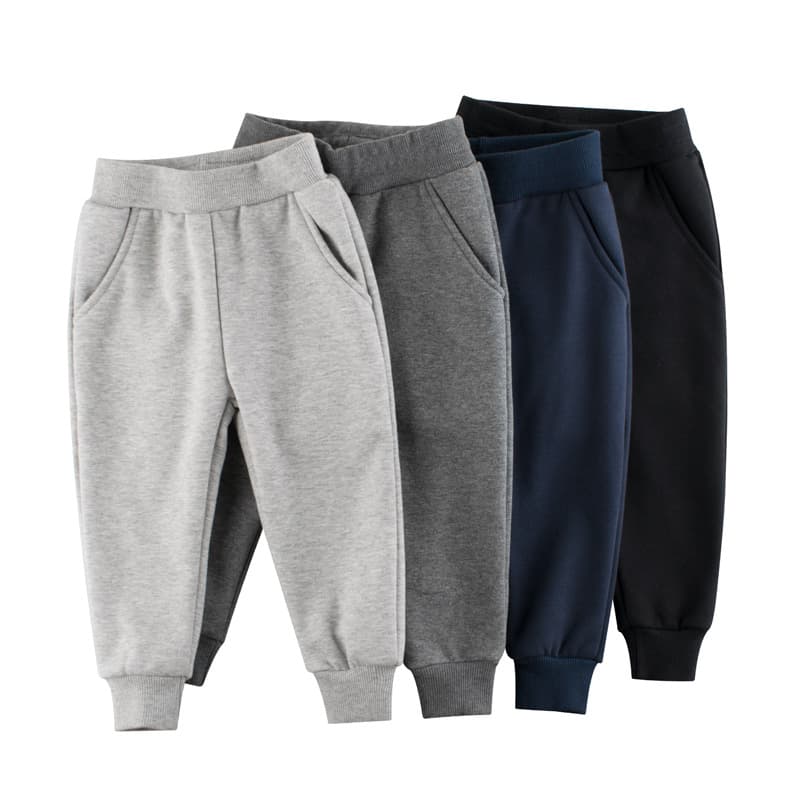 27kids Korean-style Children's Clothing Autumn/Winter New Arrivals Wholesale: Solid Color Children's Sports Pants, Boys' Fleece-Lined Casual Trousers