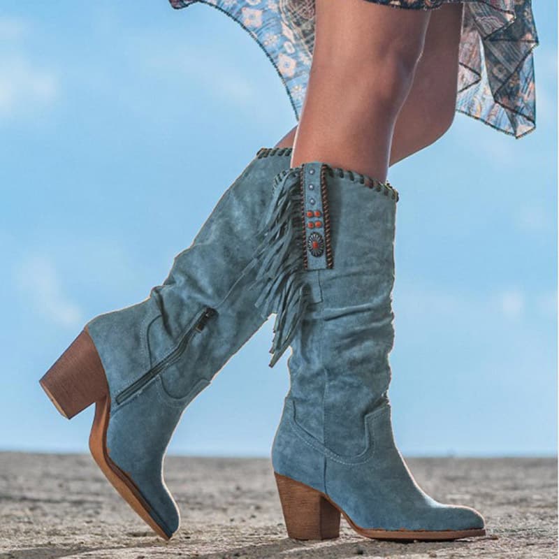 2020 Autumn/Winter New eBay Foreign Trade Fashion High Heel Chunky Heel 40-43 Matte High Top Tassel Women's Boots