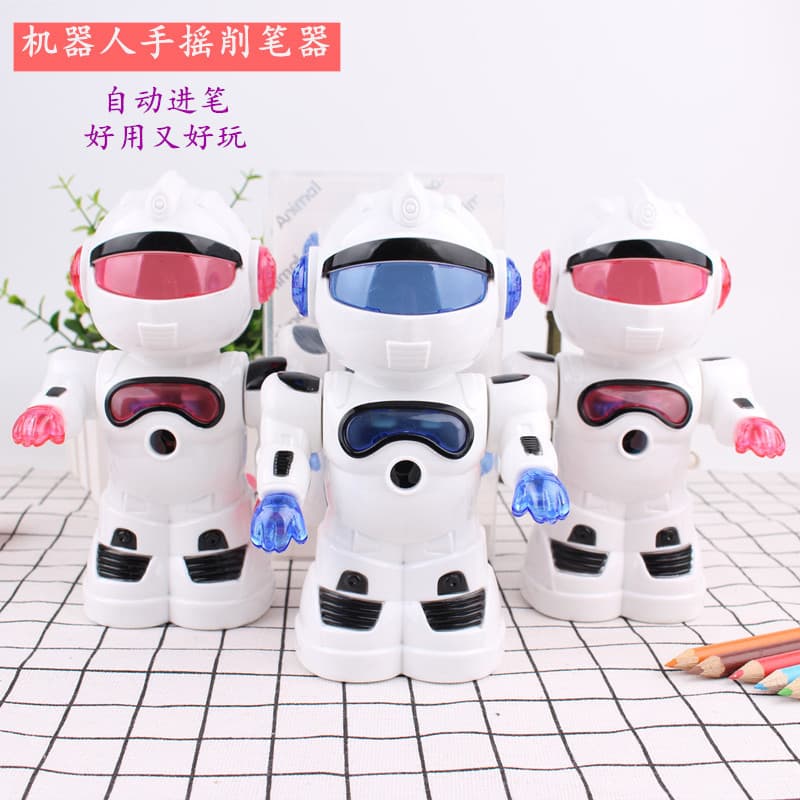 Creative Robot Pencil Sharpener, Automatic Feed, Hand-Crank Pencil Sharpener for Kids, Office and School Supplies, Wholesale
