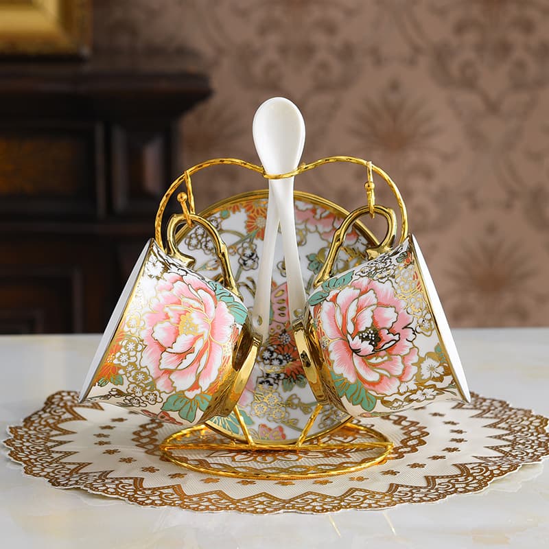 Gold Rim European Creative Home Tea Set Ceramic Mug English Coffee Cup Saucer Set