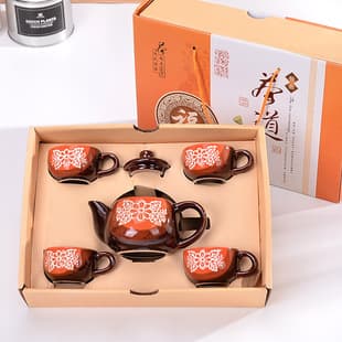 Vintage Ceramic Tea Set 4 Cups 1 Pot Colorful Travel Tea Set Promotional Gift Set Kung Fu Tea Set with Custom Printing