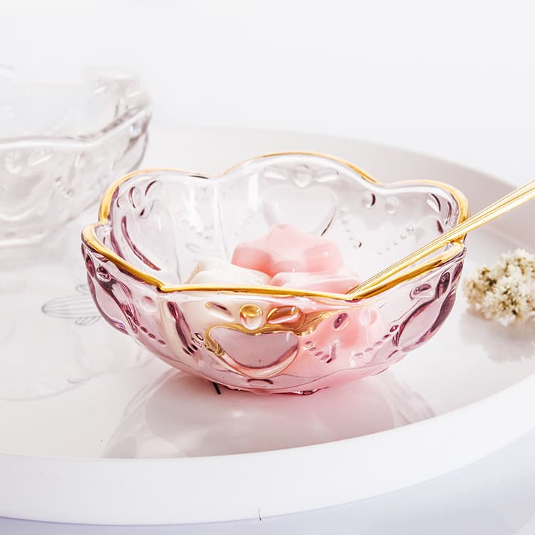 Japanese creative gold edge glass bowl embossed dessert bowl bird's nest bowl sugar water soup bowl soup cup home ice cream salad bowl