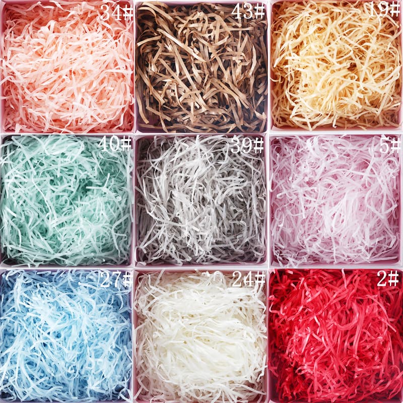 Factory direct raffia shredded paper strands, ruffled paper strands for gift box filling, candy boxes, souvenirs, in-stock wholesale