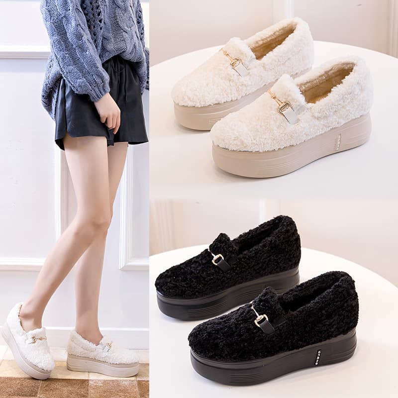 2024 Driving Shoes Built-in Height Increase Winter Fleece Lined Cotton Shoes Women's Shoes Low Top Hiking Daily Snow Boots Warm Versatile