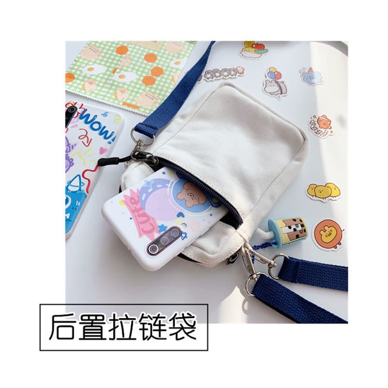 Japanese Style Cute Cartoon Phone Bag for Women Crossbody Mini Small Bag Student Canvas Single Shoulder Vertical Coin Purse Handbag