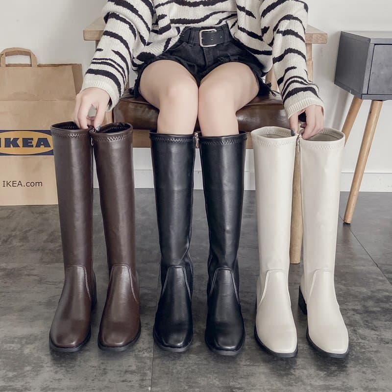 2023 Autumn/Winter New High-Top Knight Boots Low-Heel Square Toe Long Boots Women's Thick Heel Women's Shoes Factory Wholesale