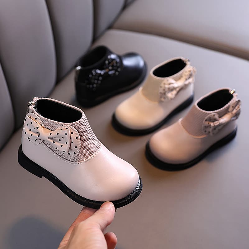 Children's Cotton Boots 2023 Winter New Kids Shoes Korean Style Girl's Soft Sole Leather Boots Baby Versatile Fleece-Lined Martin Boots