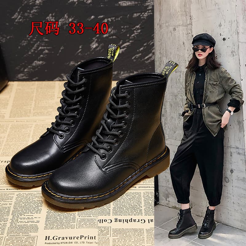 Women's Autumn Winter Motorcycle Boots, Flat Low Heel British Style Martin Boots, Women's Calf Leather Mid-Top Inner Height Increase Short Boots, Drop Shipping
