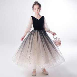 Girls Evening Dress Little Girl Princess Dress Fashionable Banquet Tutu Children's Piano Performance Host Dress
