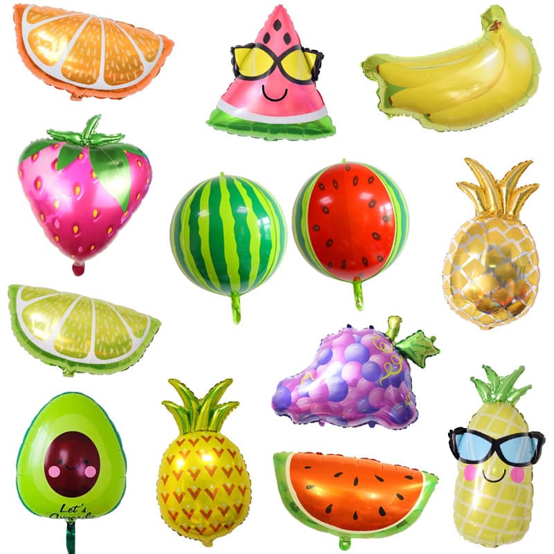 Watermelon, Pineapple, Strawberry, Grape, Fruit and Vegetable Aluminum Foil Balloons for Kids' Birthday, Baby Fruit Birthday Party Decoration