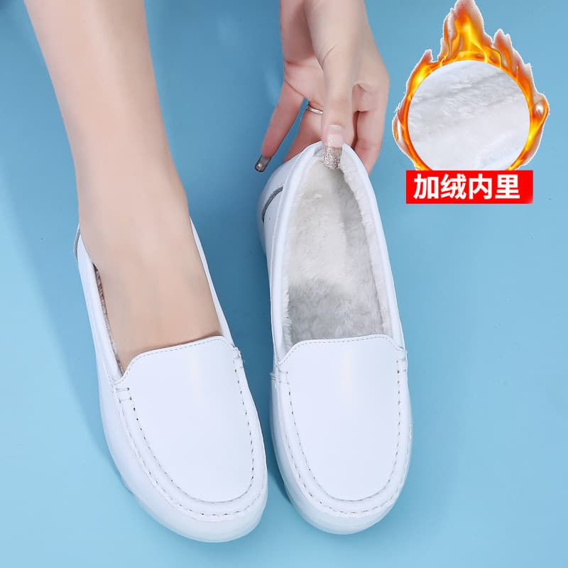Winter plus velvet warm cotton shoes for female nurses with white jelly soles upgraded version of wedge heels comfortable soft sole white shoes