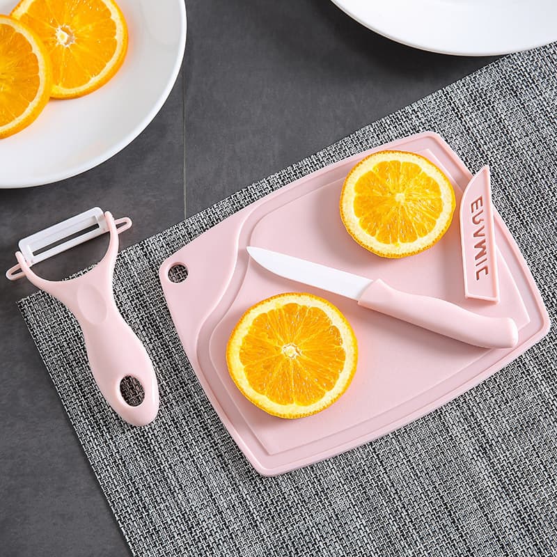 Imitation Ceramic Fruit Knife Three-Piece Set with Cutting Board and Melon Knife - Baby Food Peeler and Slicer
