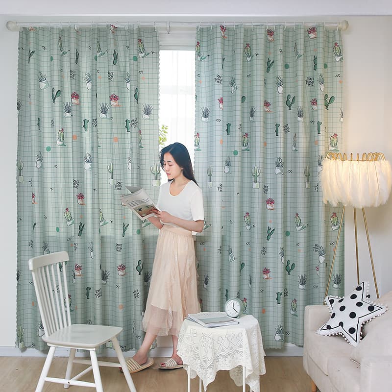 New No-Drill Living Room Semi-Blackout Curtains Simple Light-Blocking Cute Fresh Rustic Style Room Curtains