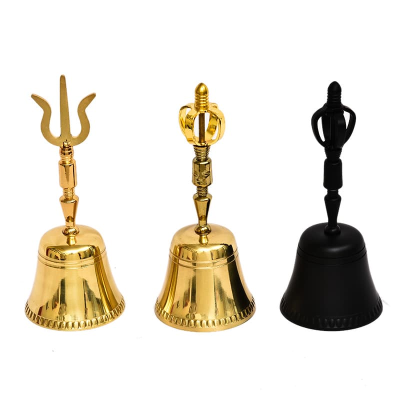 Chenyuan Craft Gold-Plated Trident Taoist Bell, Square Bell in Black and Gold, Fade-Resistant and Durable Ritual Implements