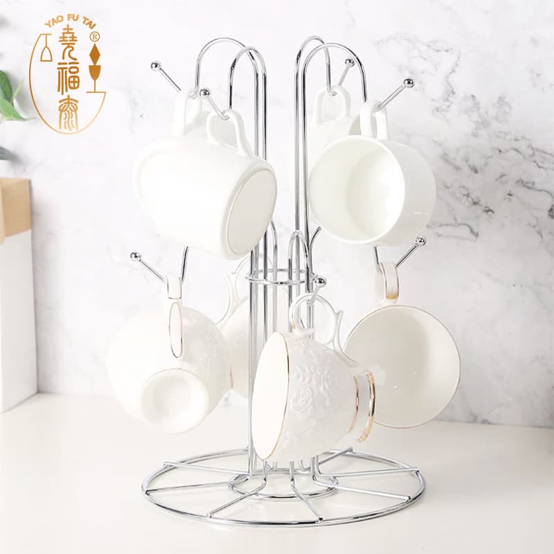 Creative Iron Art Coffee Cup Holder Kitchen Home Goods Inverted Draining High Footed Cup Tree Metal Rack