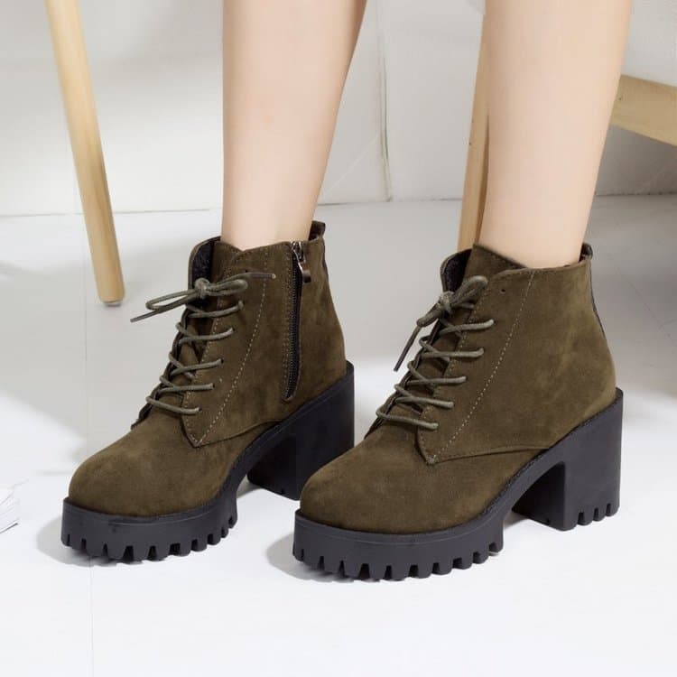 2024 Winter New Lace-Up Chunky Heel Martin Boots Short Boots Side Zipper Export Plus Size 41 Women's Shoes Cotton Shoes