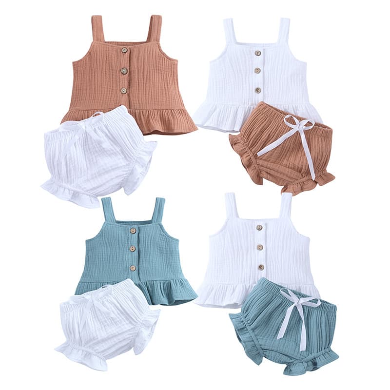 Kids Tales Summer Amazon Baby Cotton Linen Strap Girl Set Baby Girl Set