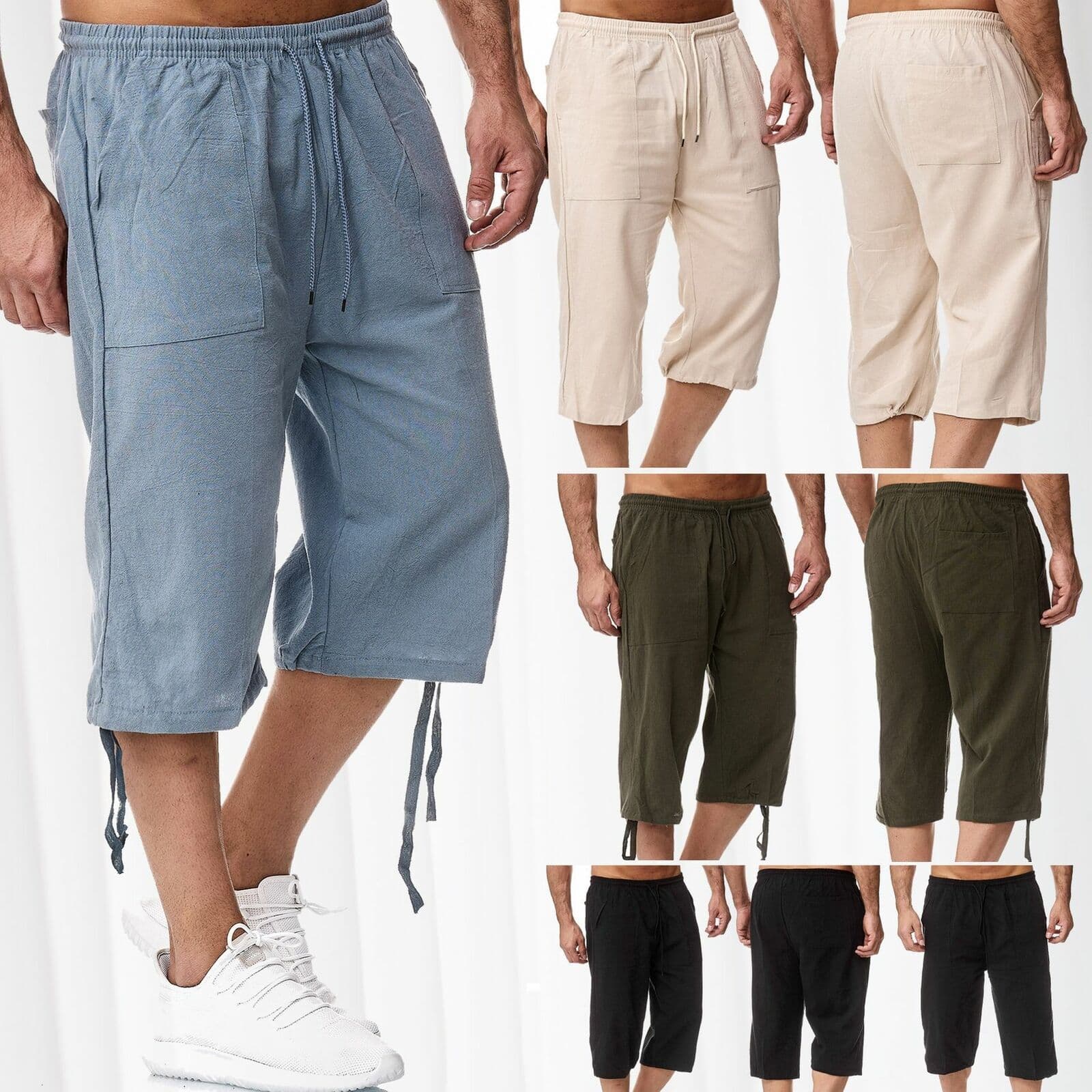 Europe and America 2023 Cross-border Men's Casual Cotton and Linen Sports Pants Summer Linen Three-Point Casual Pants Cotton and Linen Pants for Men