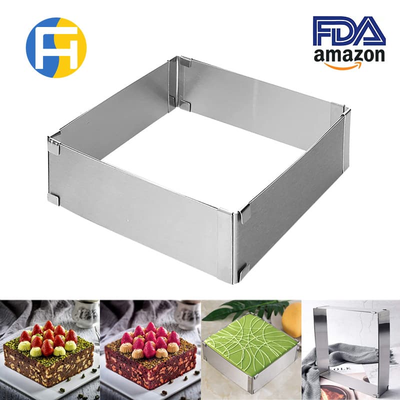 Spot wholesale large stainless steel adjustable telescopic movable rectangular mousse ring cake baking mold