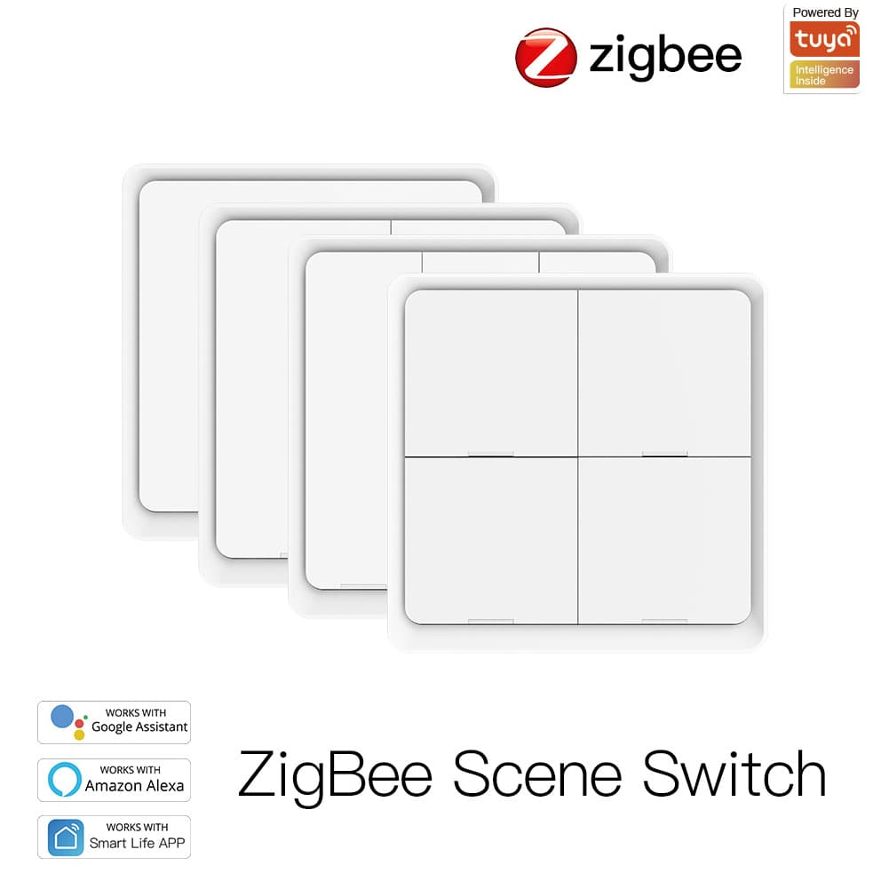 Wireless Zigbee Scene Switch 4-Key Bedside Remote Control Mobile App White Bedside Switch No Wiring Required Battery Powered