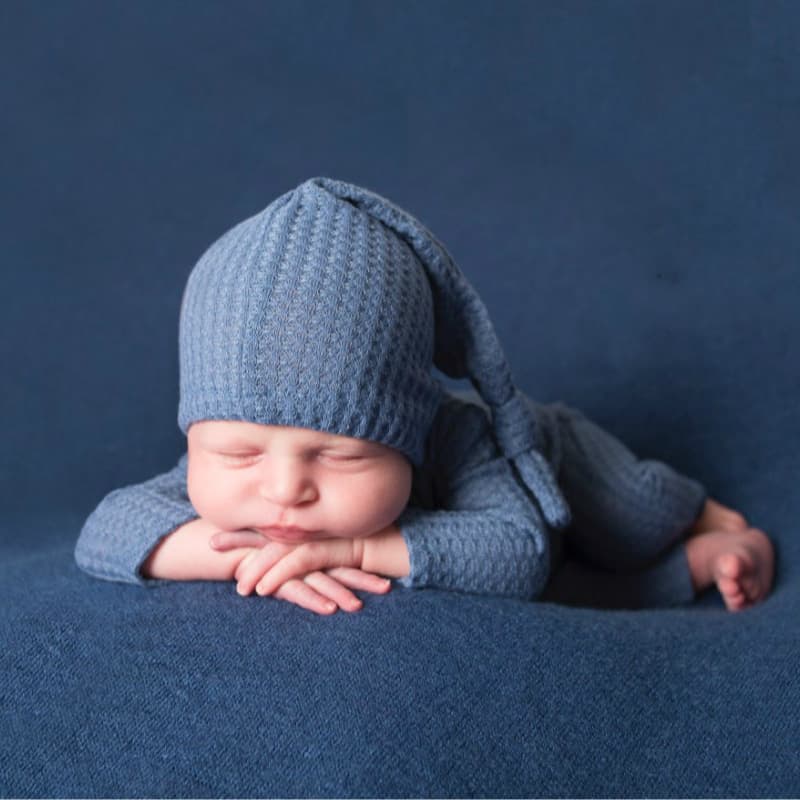 Newborn Photography Knitted Romper with Long Tail Hat 2-Piece Set, European and American Newborn Photography Outfit