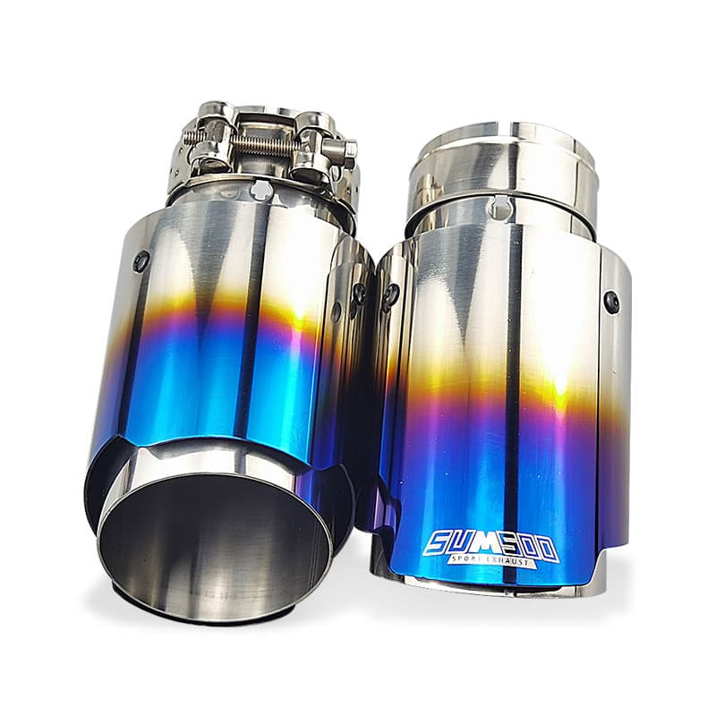 Factory Direct Single Exit Straight Edge Blue Titanium Stainless Steel Exhaust Pipe Car Modification Universal Exhaust Tip