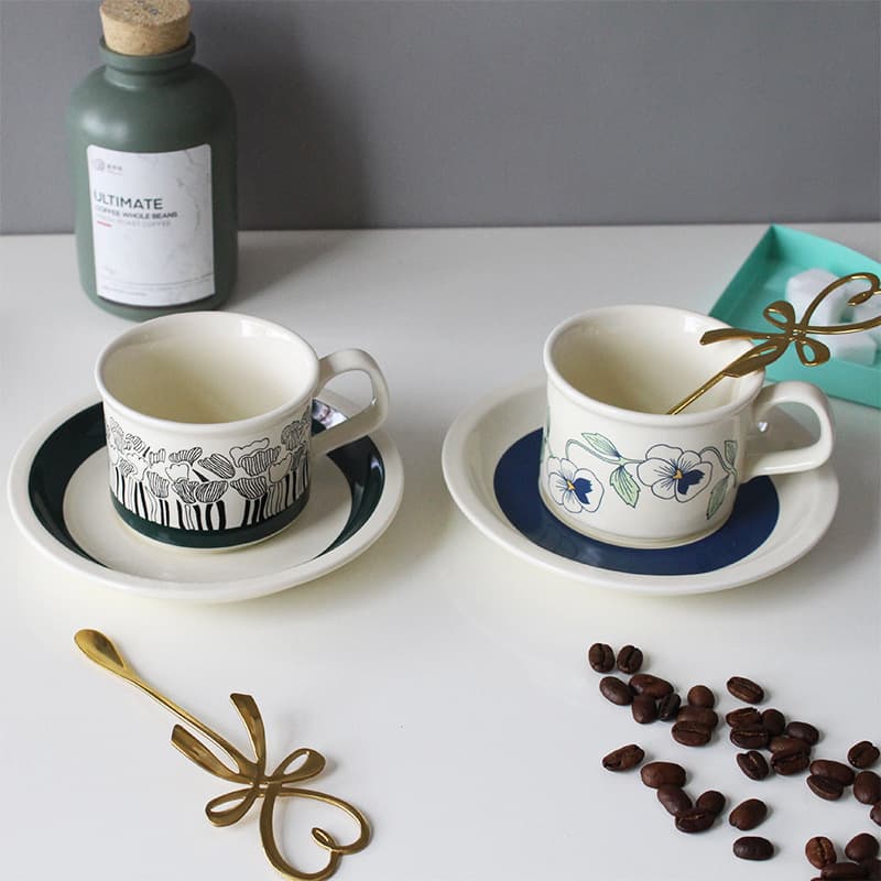 Nordic Finnish Retro Coffee Cup Afternoon Tea Cup Red Tea Cup Mocha Cup Ceramic Floral Cup