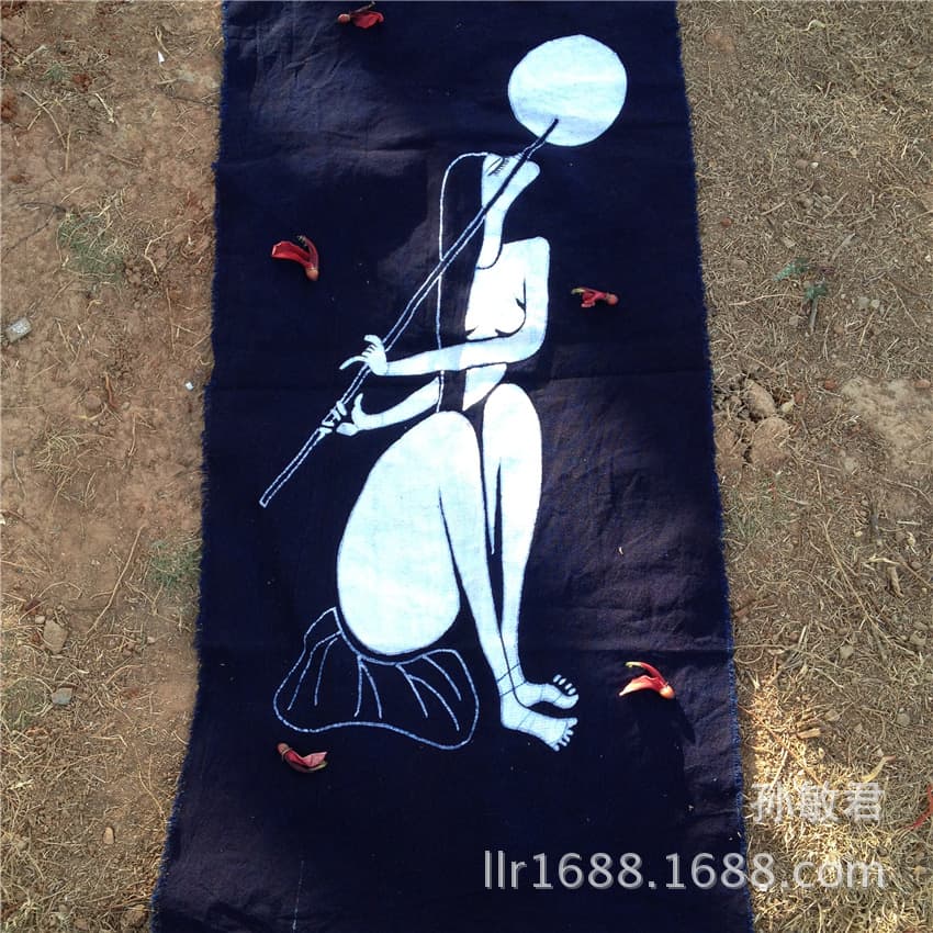 Hand-painted hand-dyed batik fabric wall hanging, beauty under the moon, traditional, hotel home.