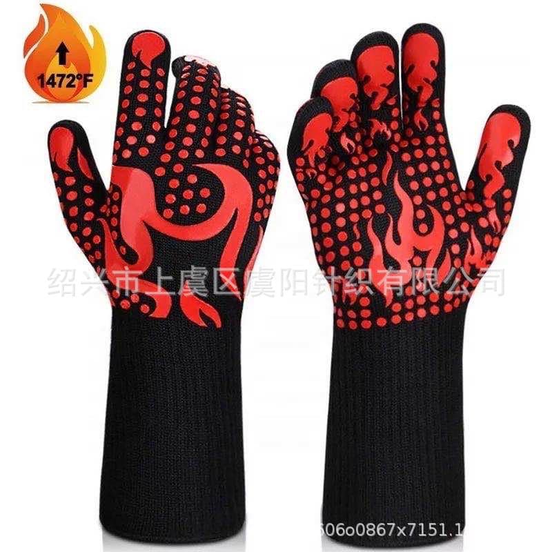 Cross-border Best Seller BBQ Grill Microwave Oven Heat-Resistant High-Temperature Silicone Aramid Custom Logo Gloves