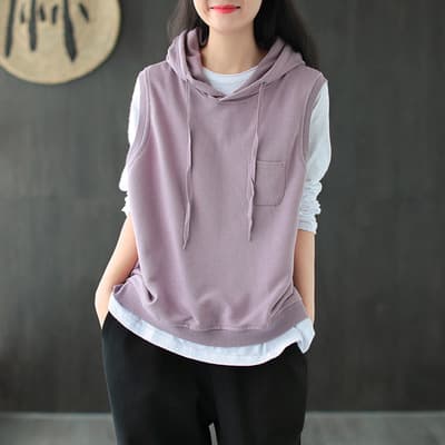Cotton Hooded Vest Women Spring Autumn New Women's Loose Pullover Casual Sleeveless Sweater Versatile Top