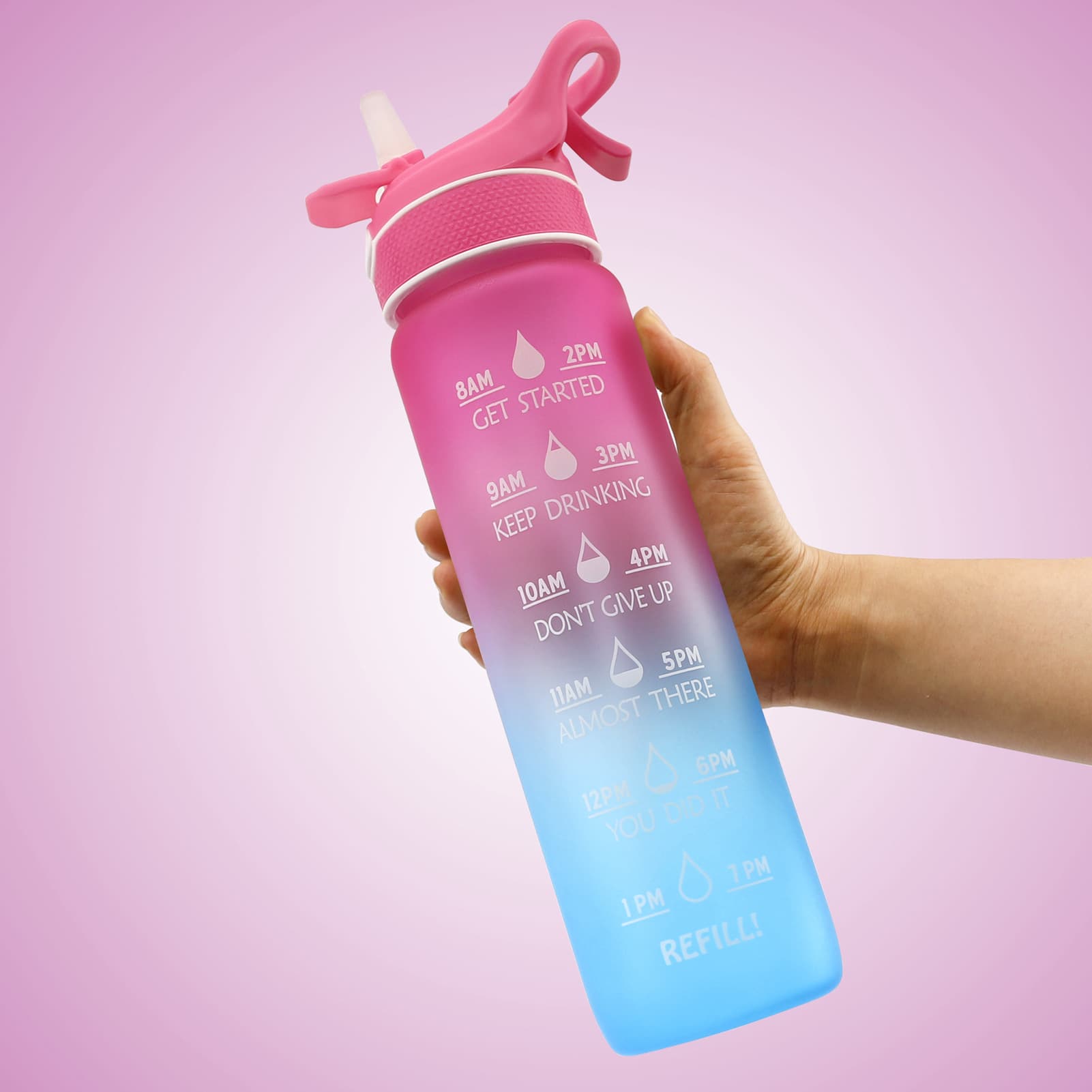 New Spray Cup, Outdoor Hiking Plastic Space Cup with Pop-Up Straw, Gradient Color 32OZ Sports Water Bottle